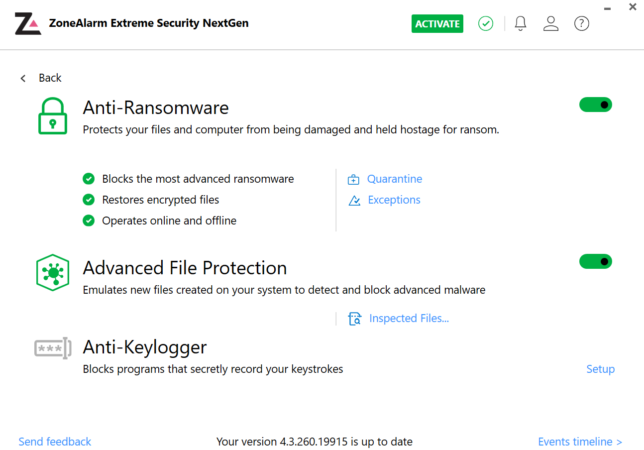 ZoneAlarm Ransomware options