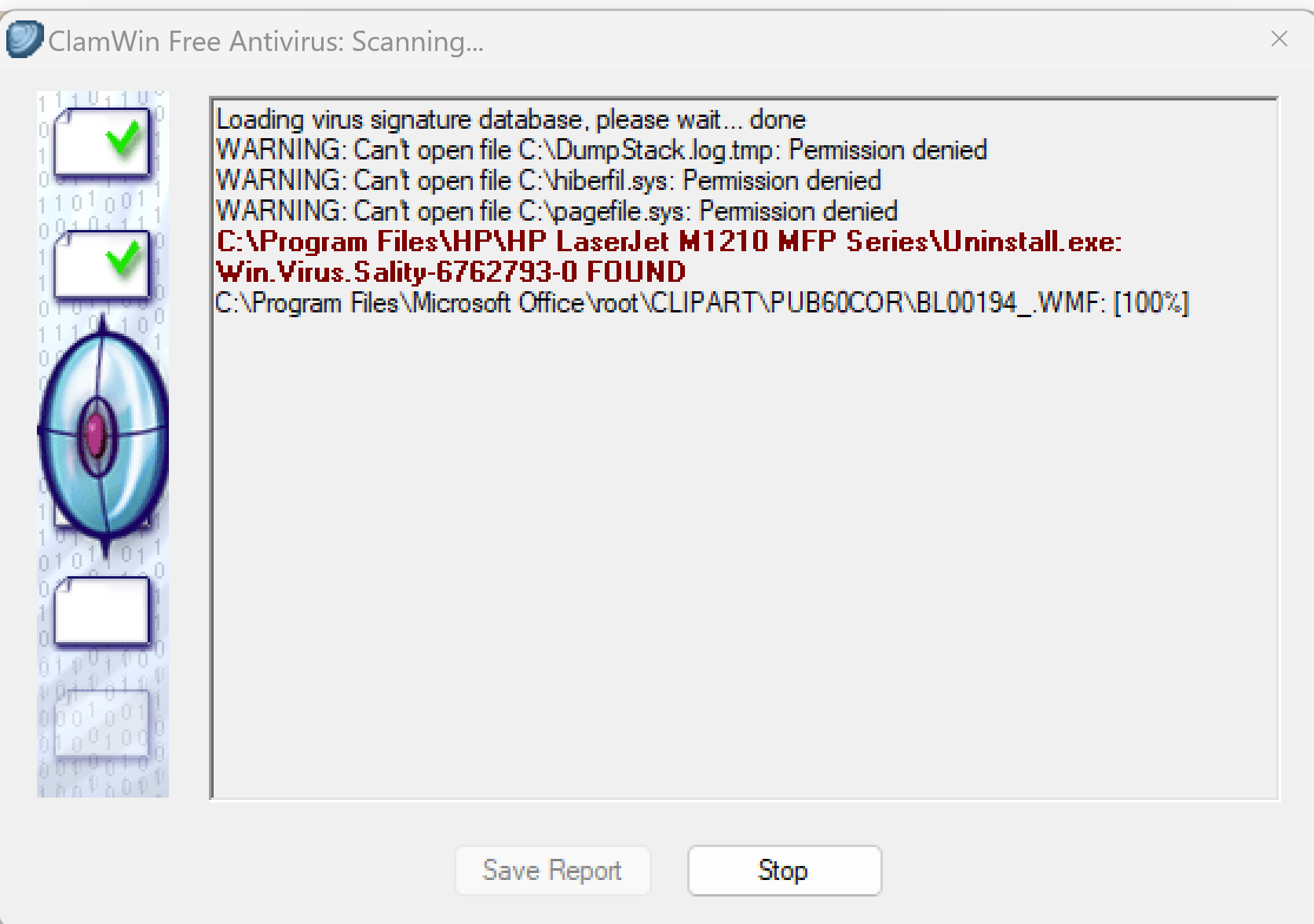 ClamWin virus found