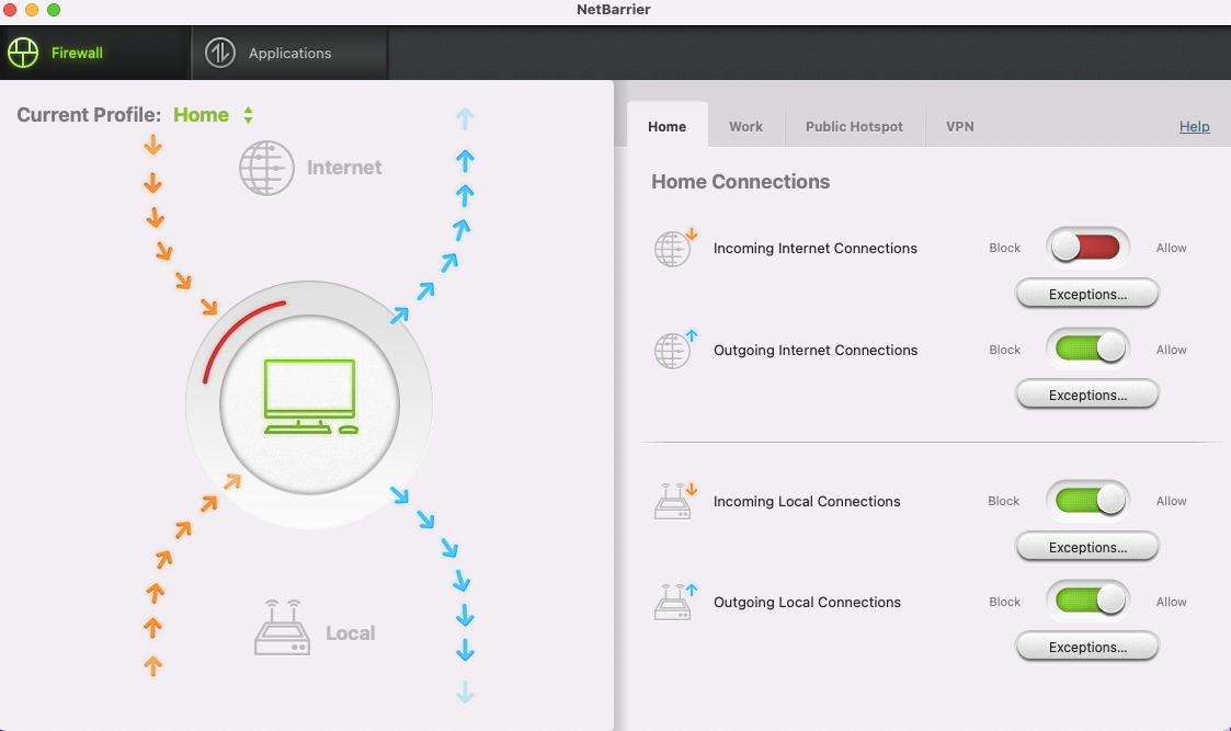 Intego NetBarrier dashboard