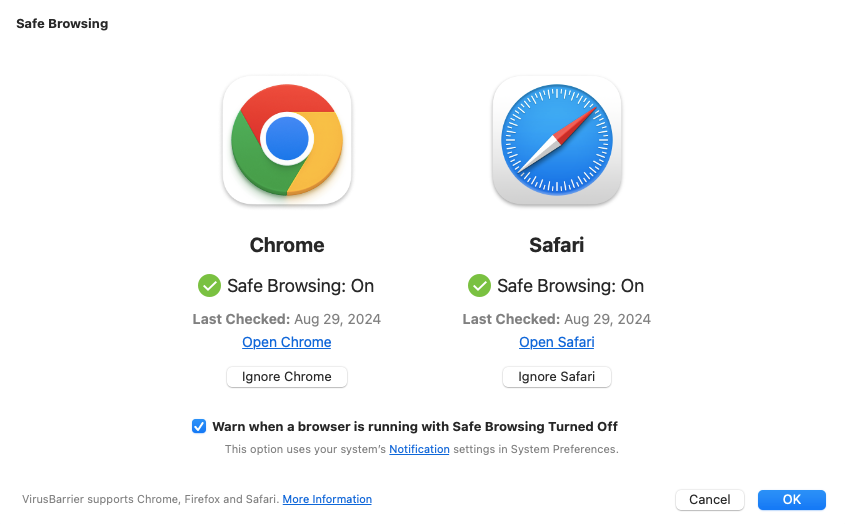 Intego Safe Browsing pop-up
