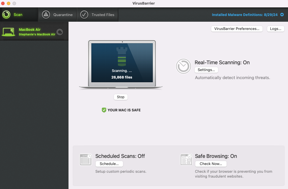 Intego antivirus in the process of scanning