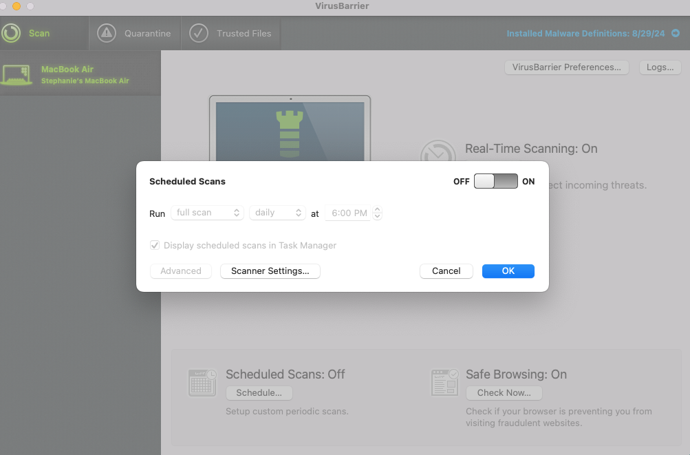 Intego antivirus scheduled scan options