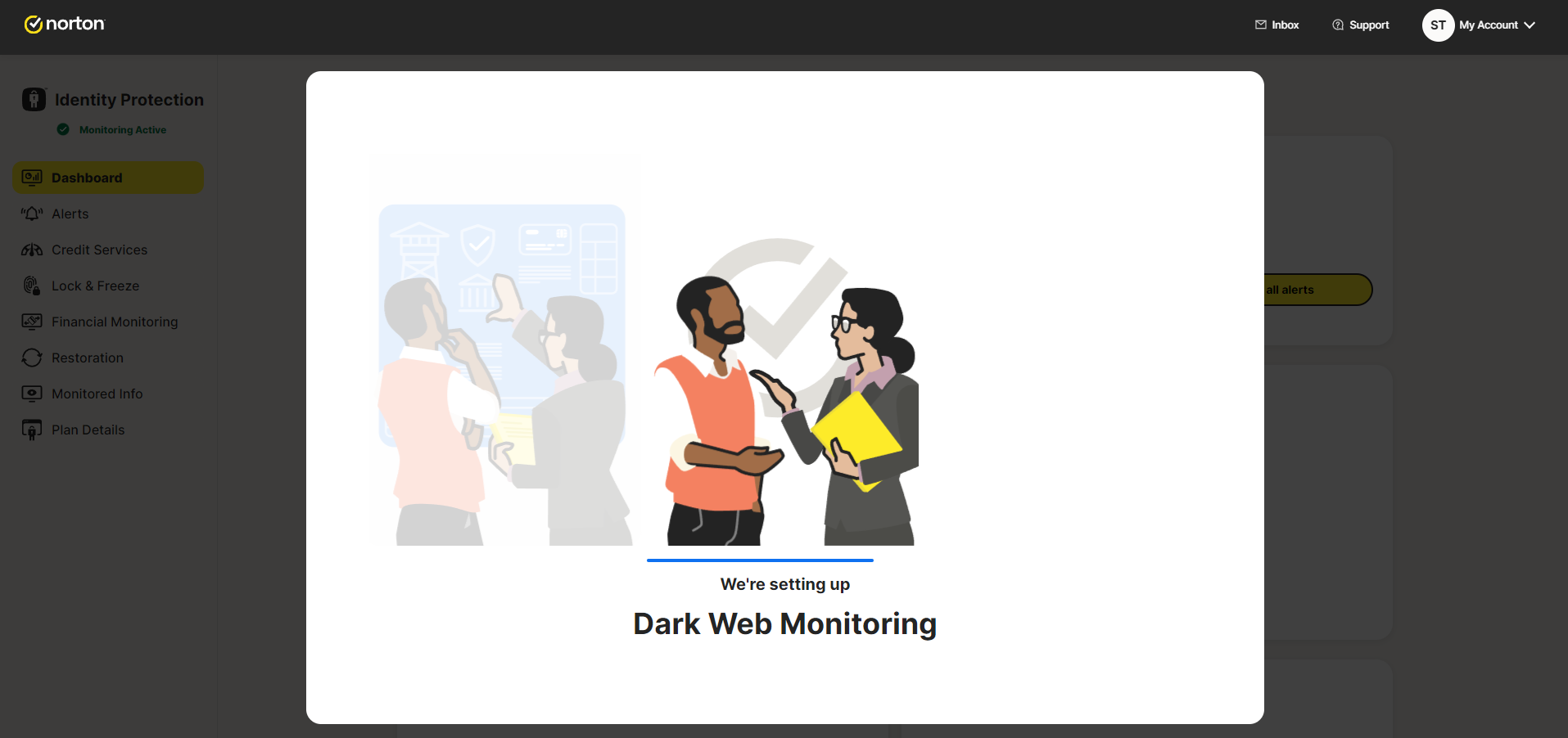 The LifeLock dashboard in the process of setup