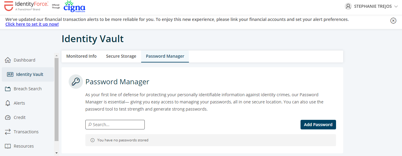 IdentityForce password manager feature