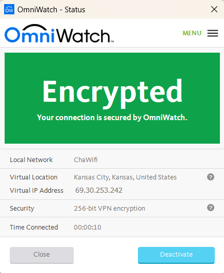 OmniWatch VPN with an encrypted coonection. 