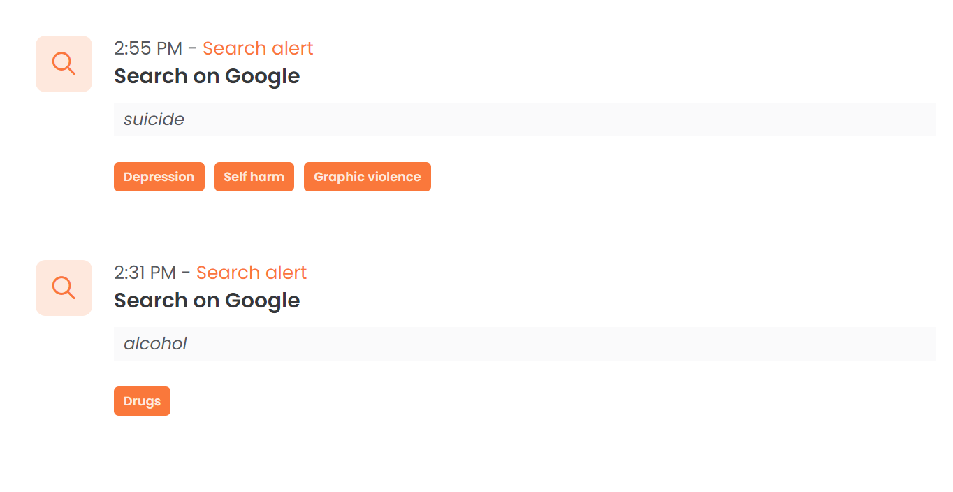 Qustodio search alerts