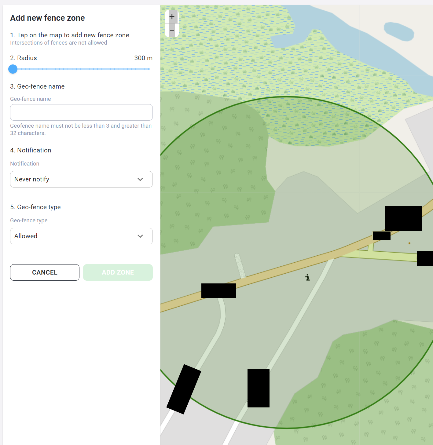 mSpy geo-fencing settings
