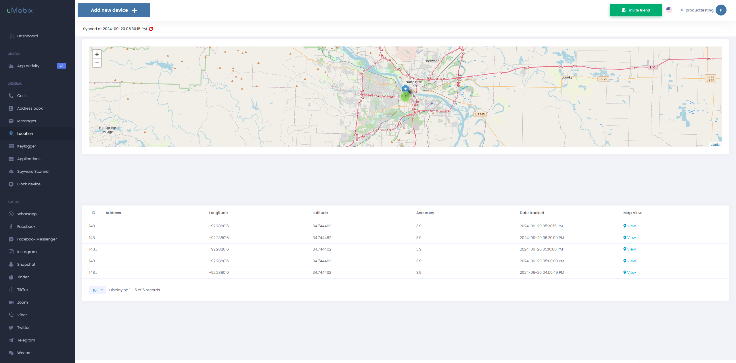 uMobix location history