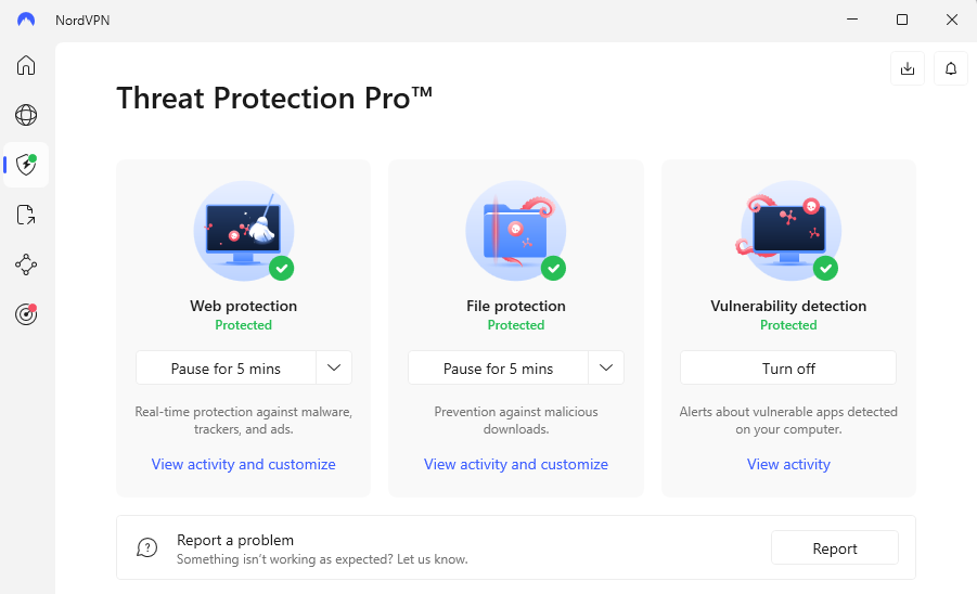 NordVPN Threat Protection Pro main dashboard