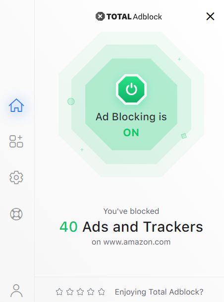 Total Adblock extension open on ads blocked counter