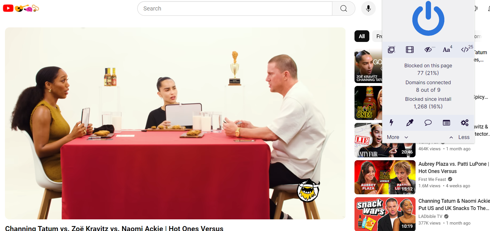 A YouTube video with the uBlock Origin extension in the foreground