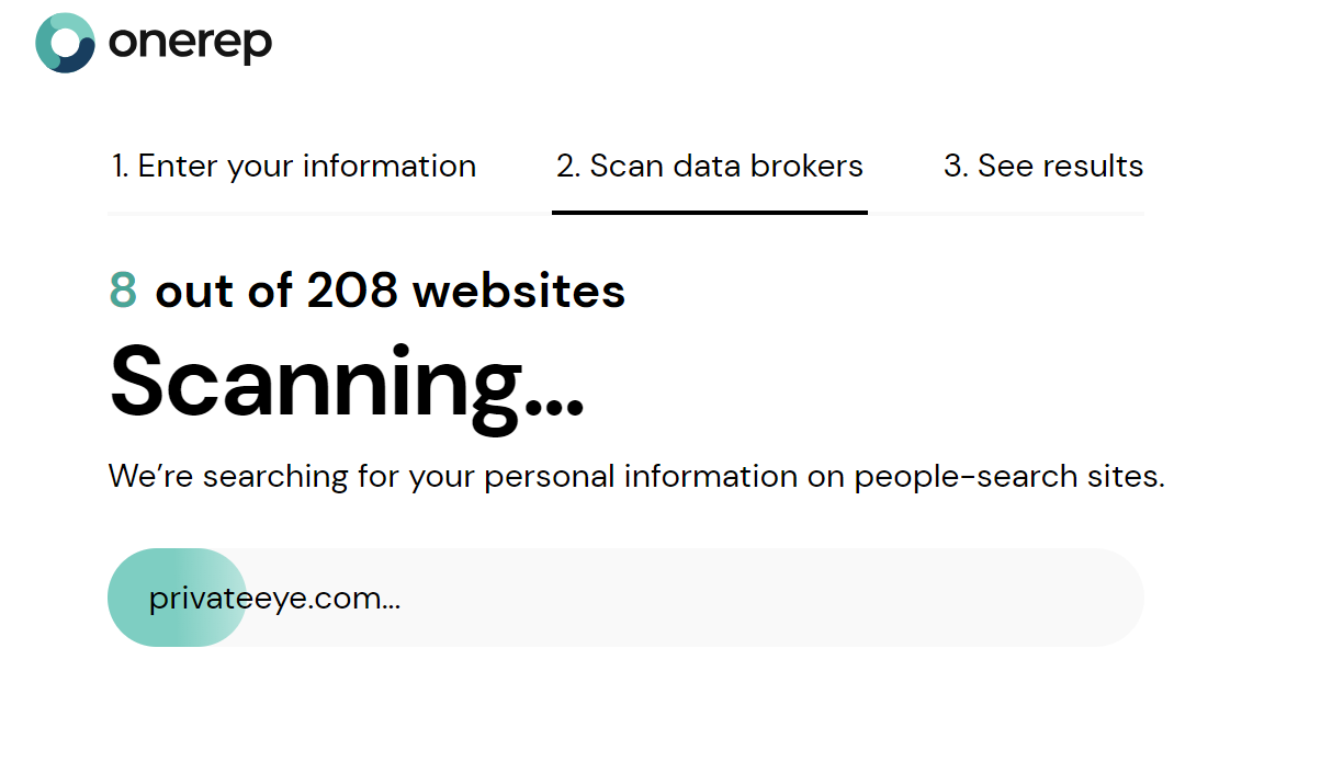 Onerep scanning 8 out of 208 websites.