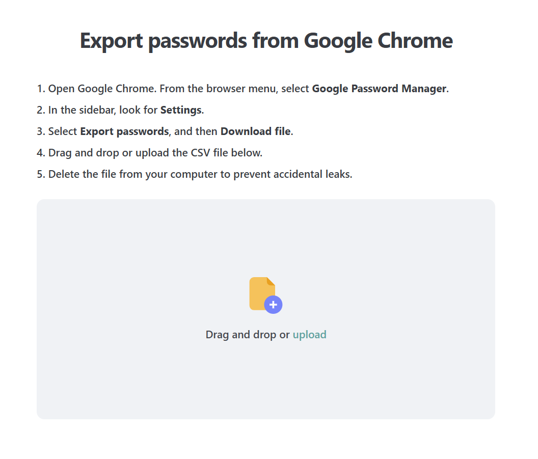 NordPass instructions for exporting Chrome passwords