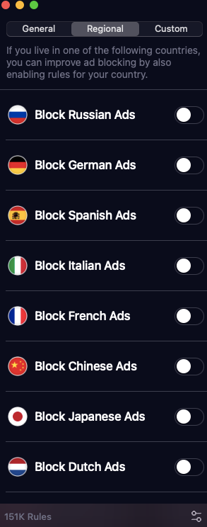 1Blocker list of regional filters