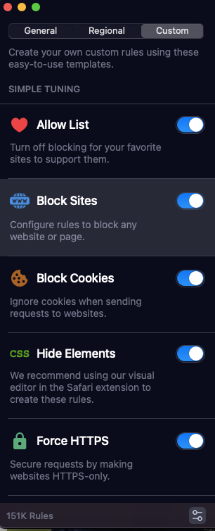 1Blocker list of custom filters