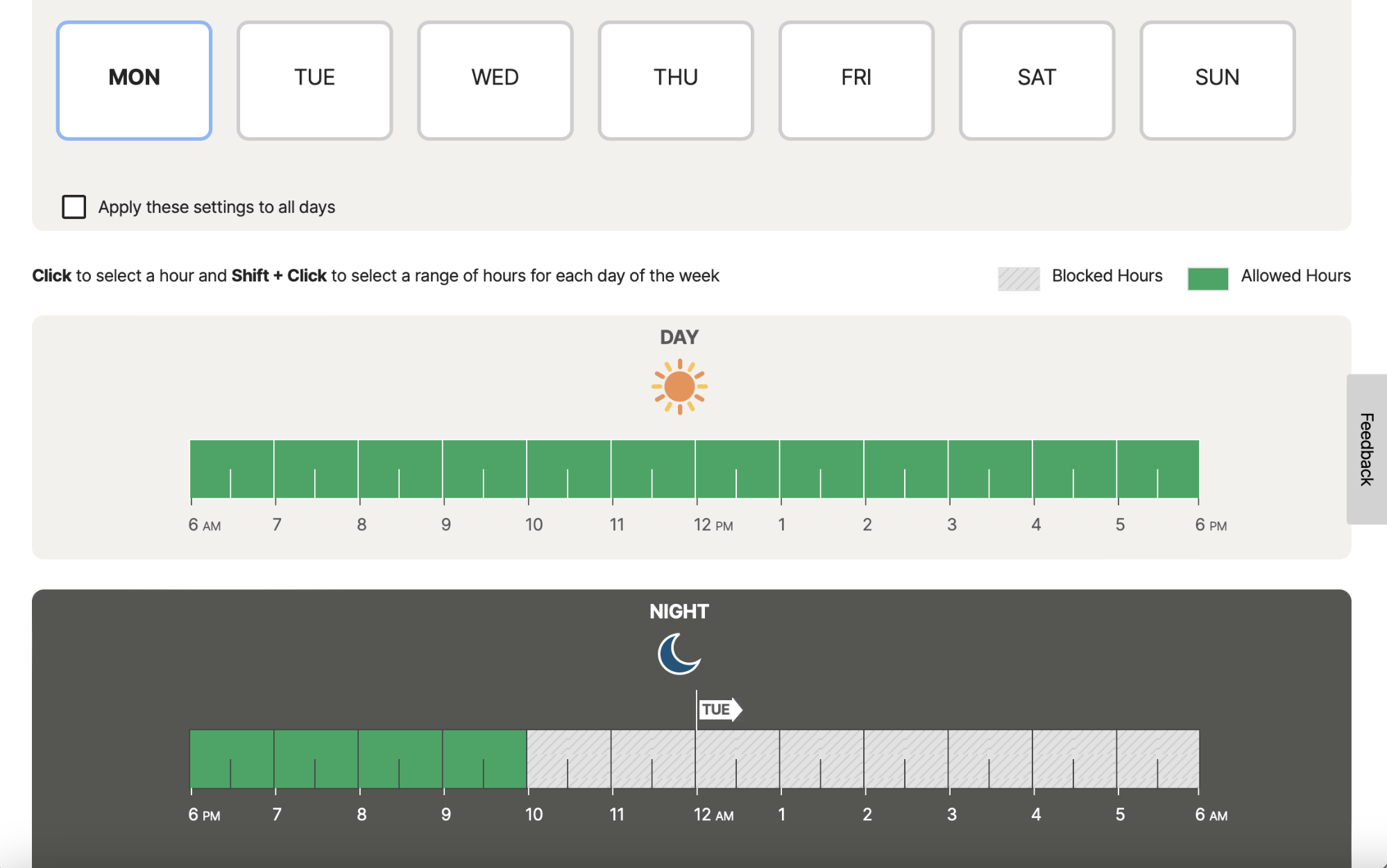 Schedule for parental control app
