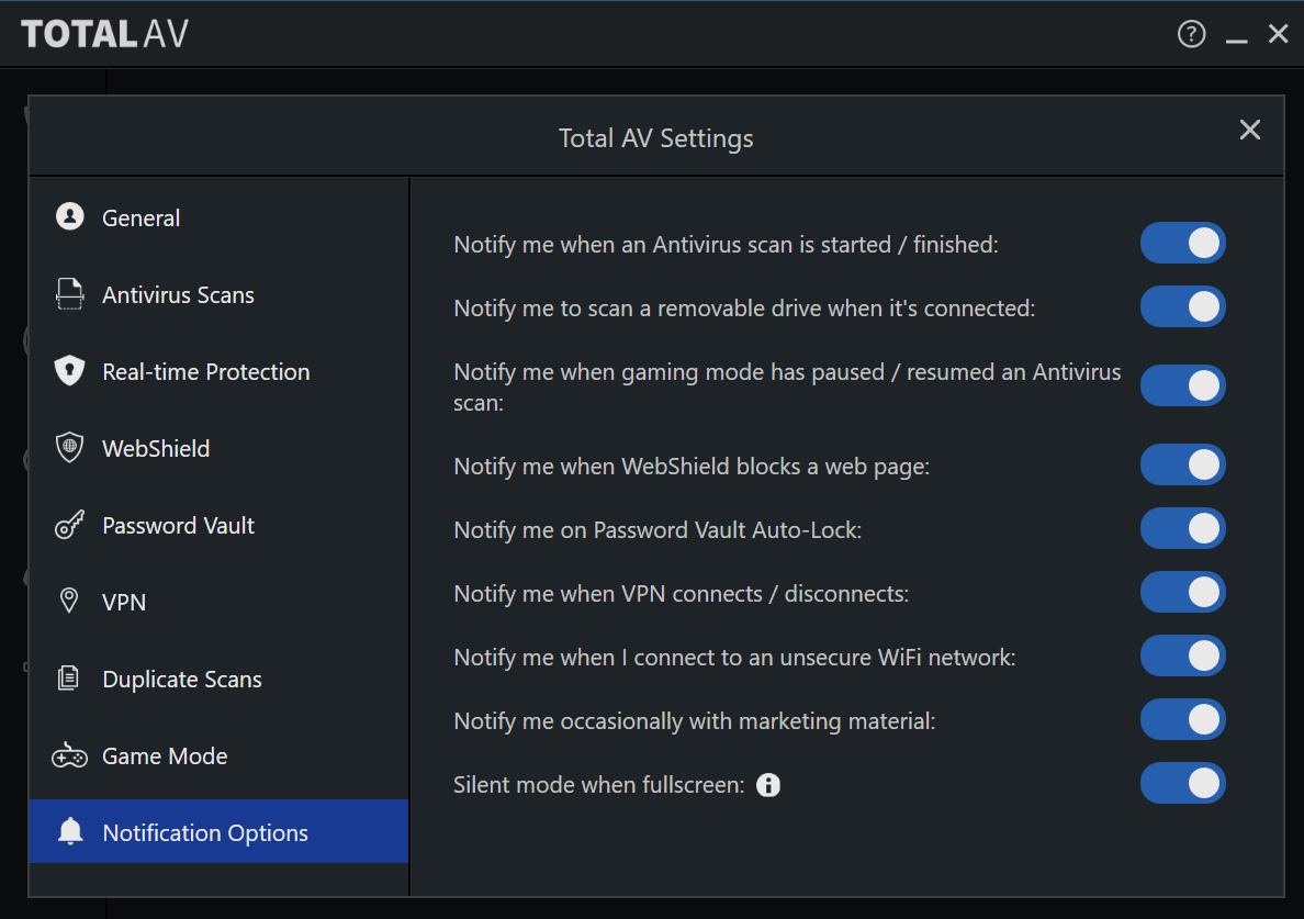 TotalAV settings.