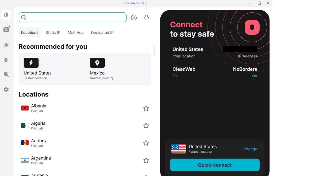 Surfshark VPN connect to stay safe.