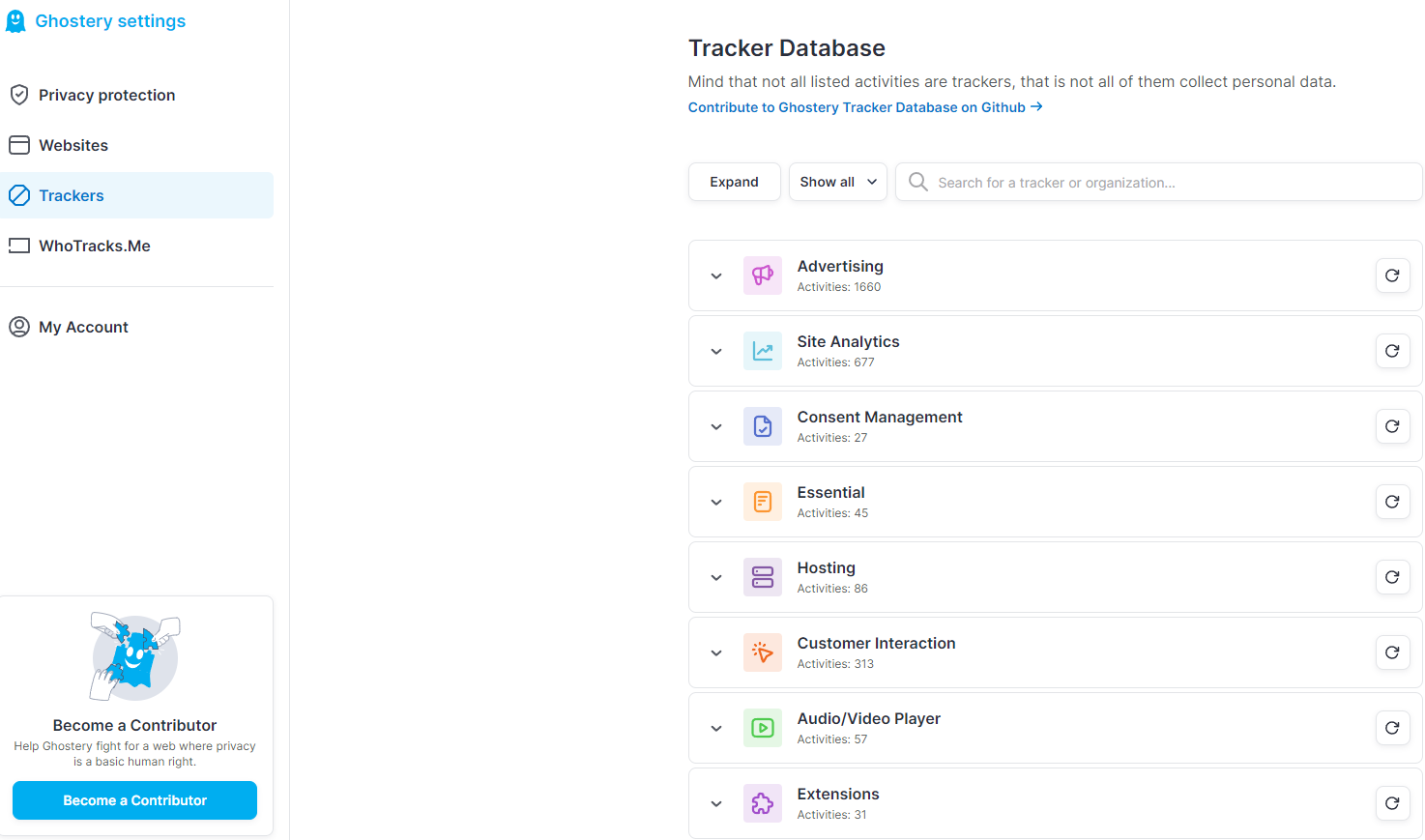 Ghostery tracker database.