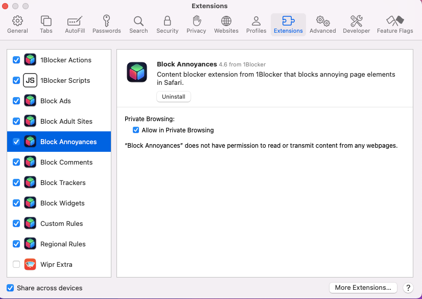1Blocker extensions.