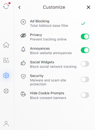 Total Adblock customize list.