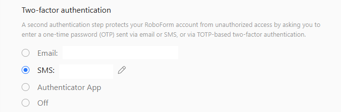 Roboform two-factor authentication options