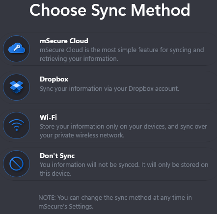 mSecure list of sync methods
