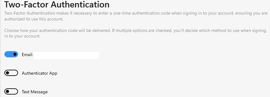 mSecure 2FA options in settings
