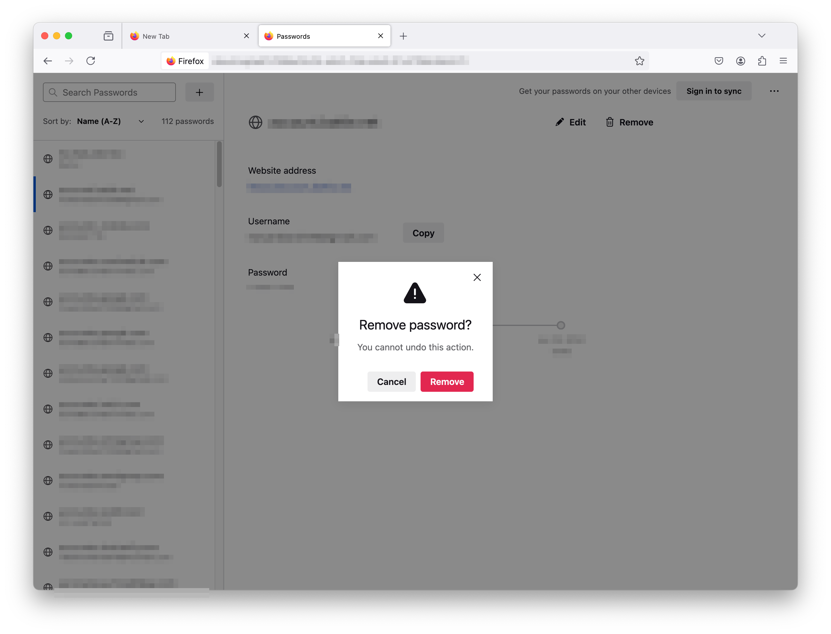Delete passwords on Firefox