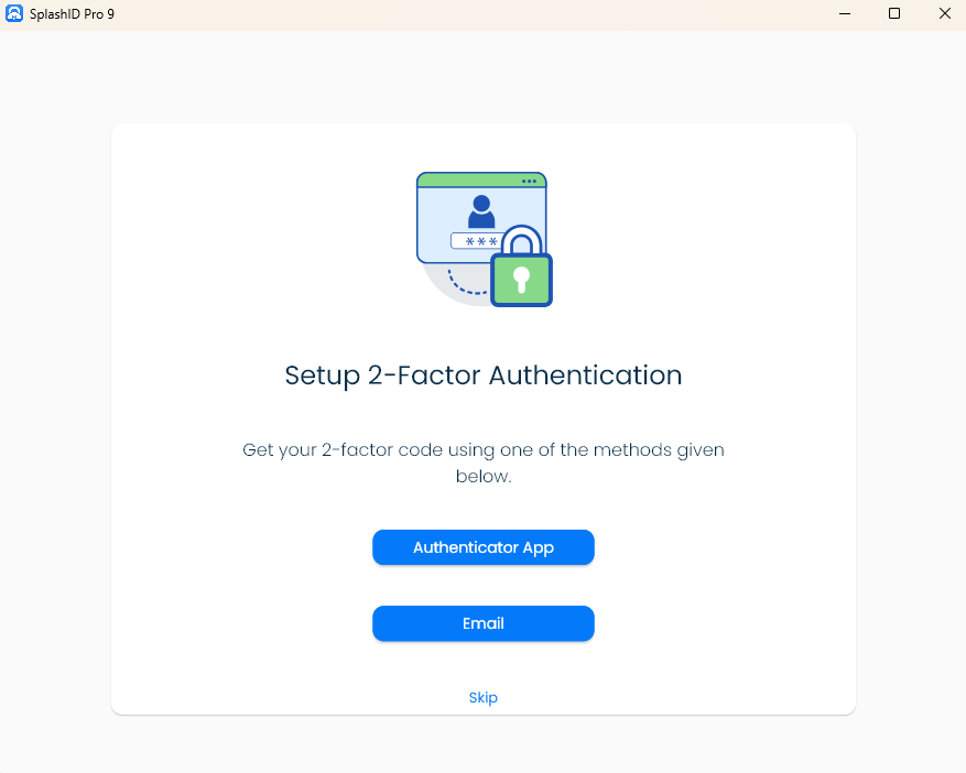 SplashID two-factor authentication options