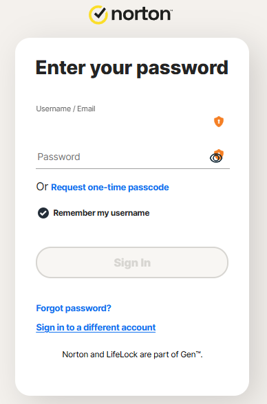 Norton Password Manager with LogMeOnce logo in the fields