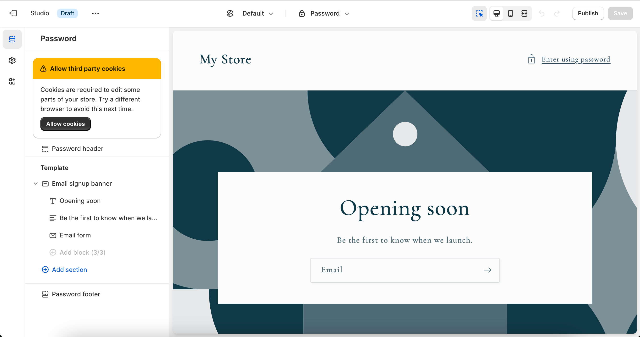 Screenshot of All About Cookies Shopify test website template selection