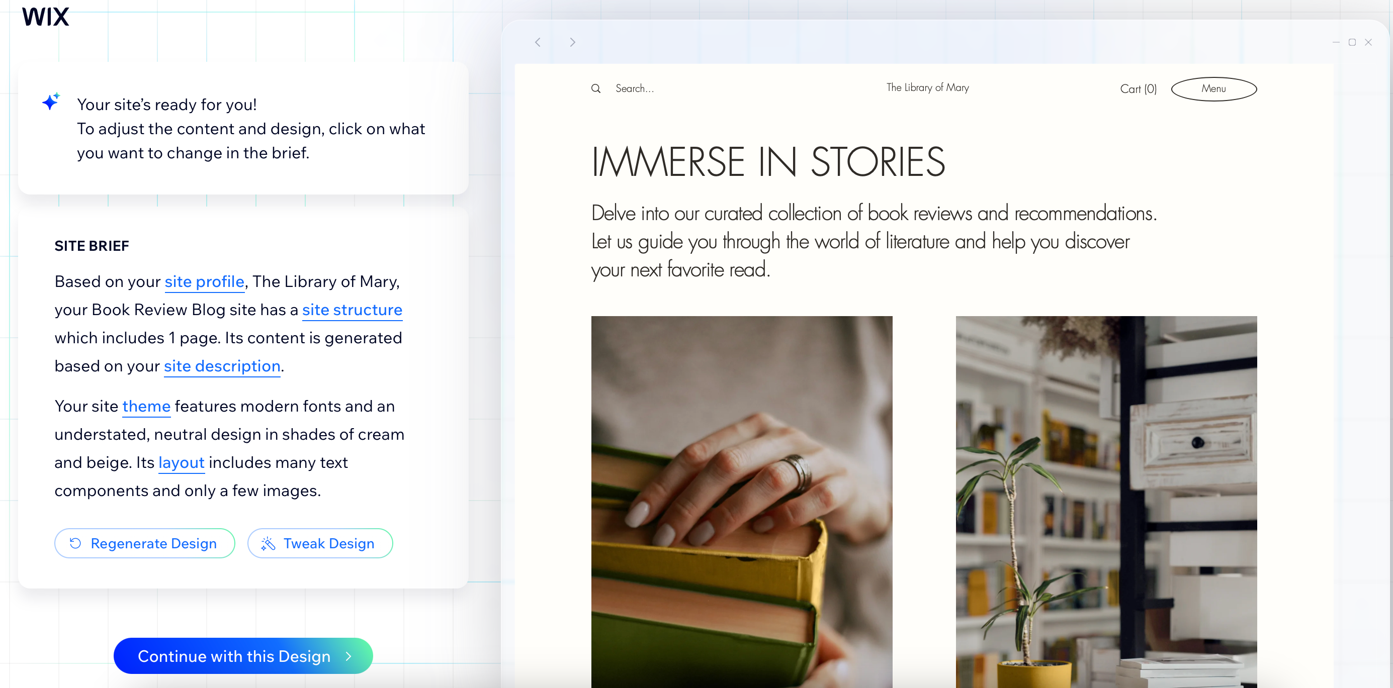 Wix AI-generated website preview for All About Cookies