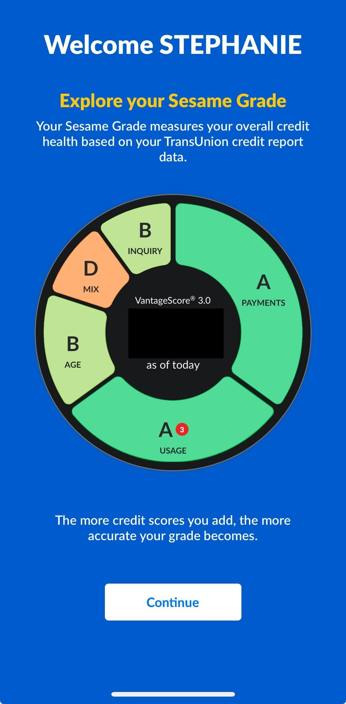 Credit Sesame mobile app welcome page