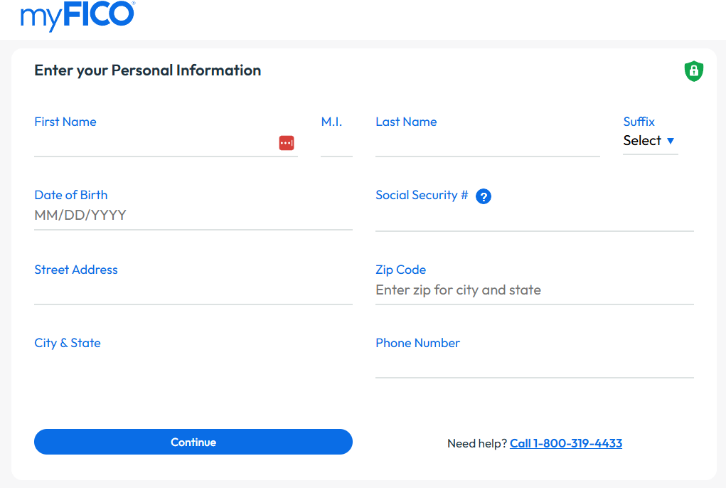 myFICO signup form