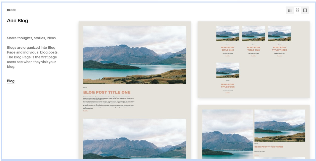 Squarespace add a blog template.