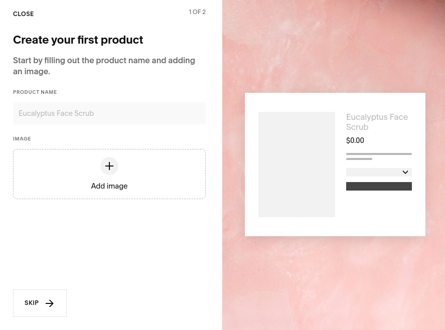 Squarespace create your first product example.