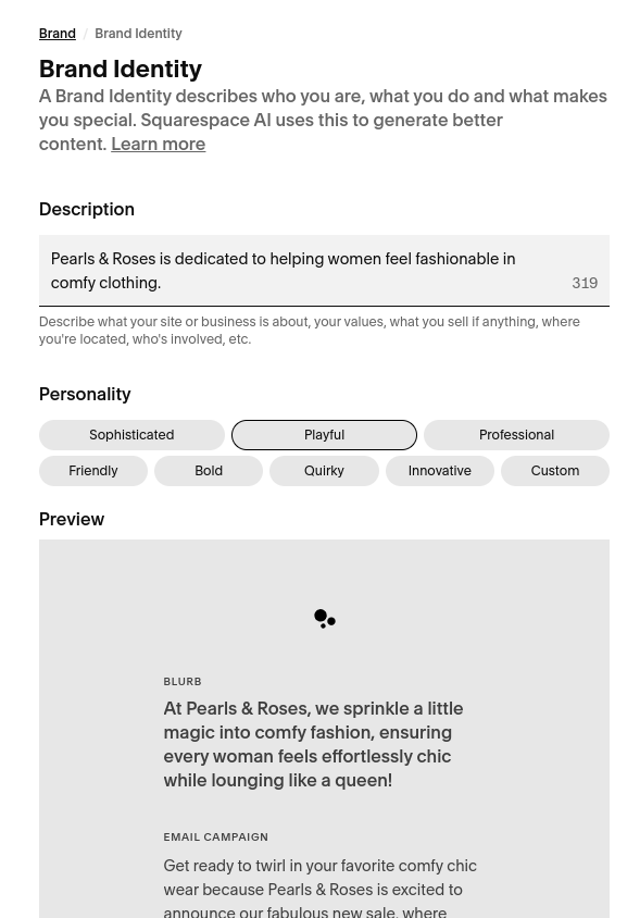 Squarespace brand identity page.