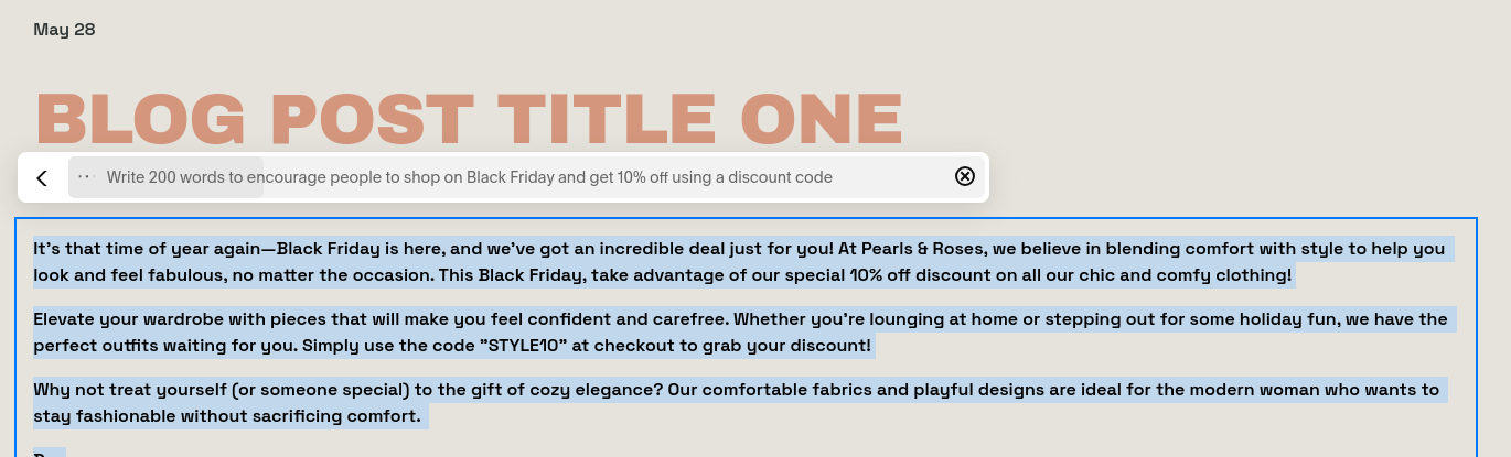A black Friday blog post on Squarespace.