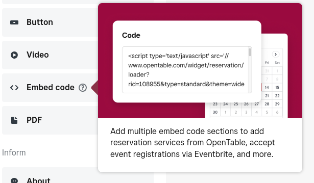 Square Online embed code option. 