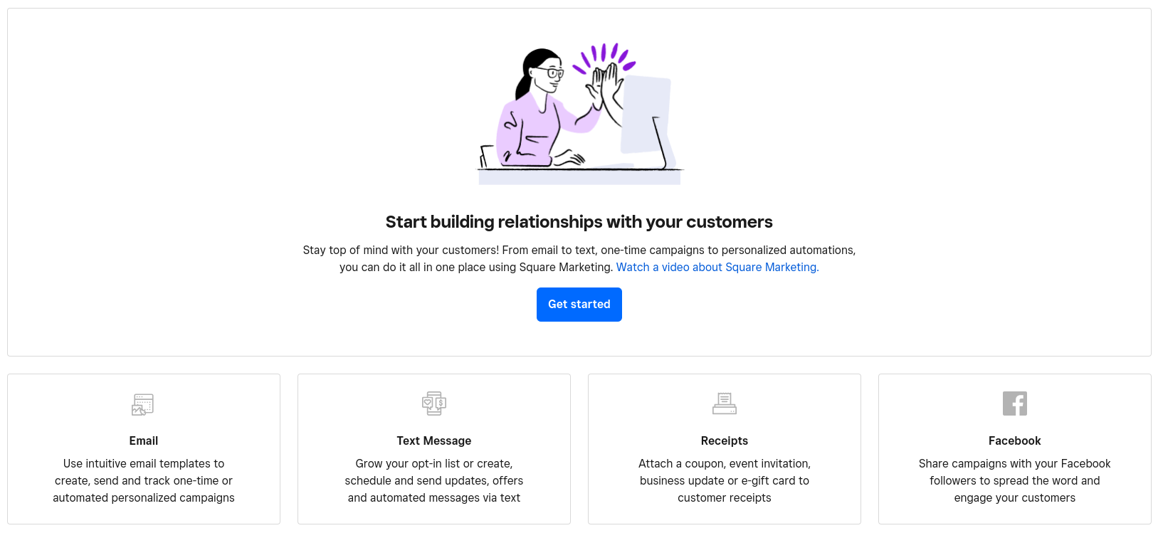 Square Online get started page.