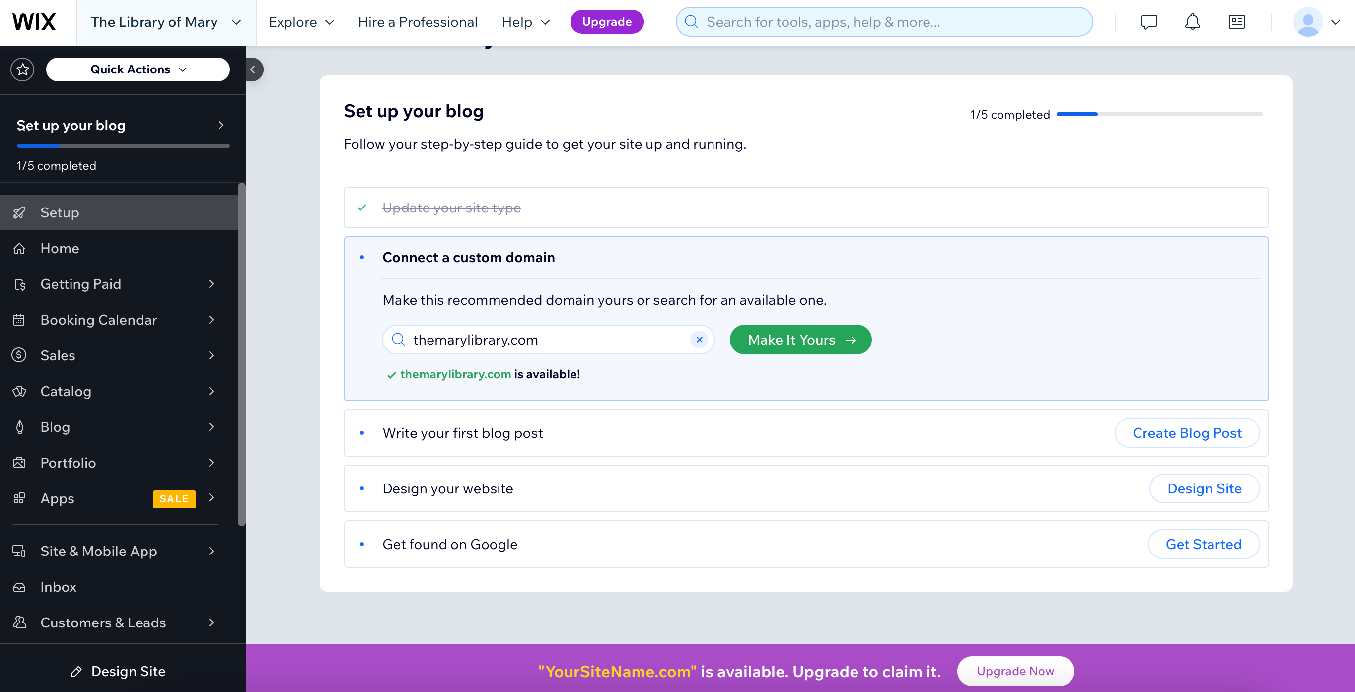 Wix main dashboard for All About Cookies test website