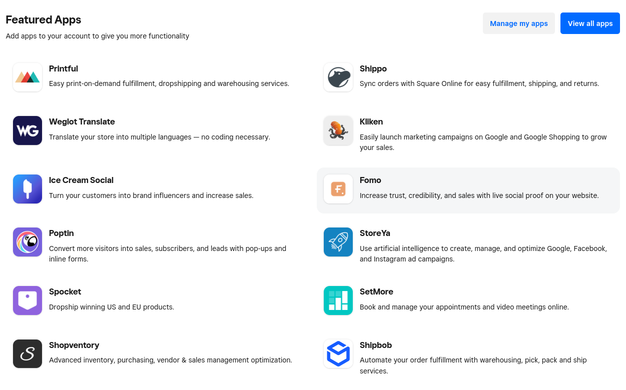 Square Online widgets and apps library for All About Cookies test website