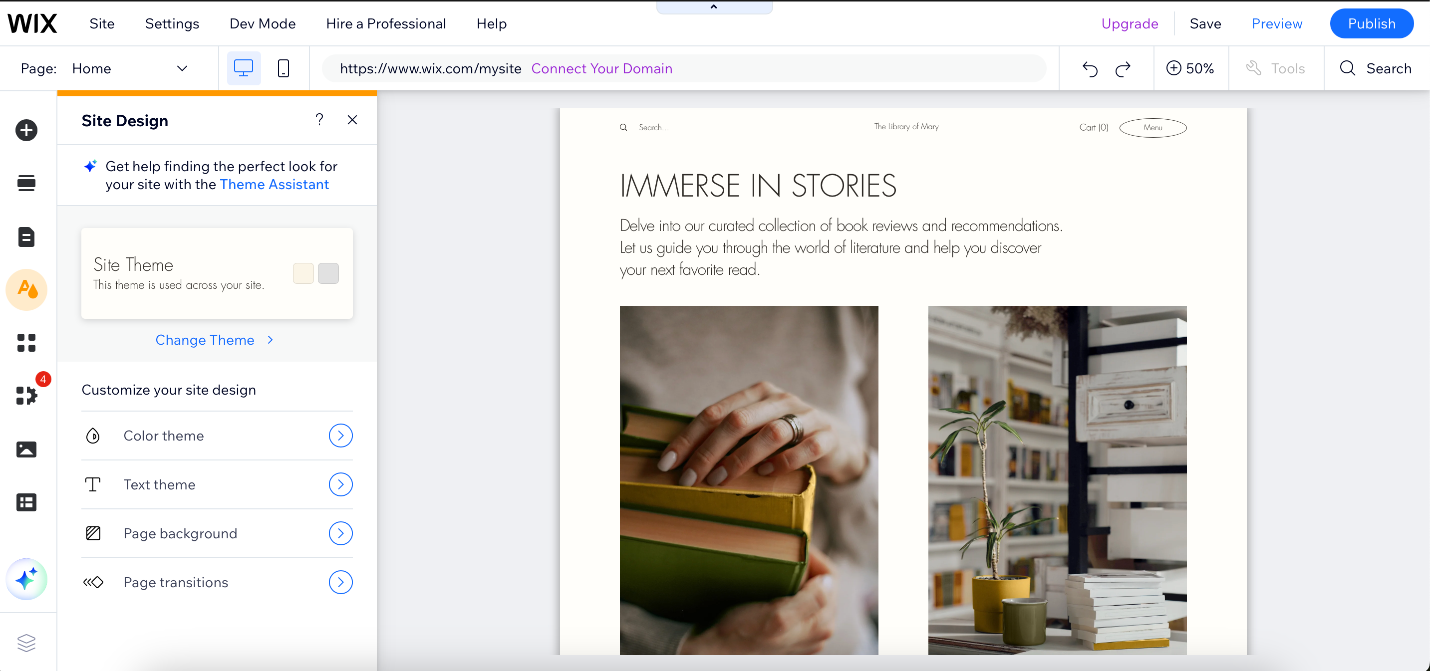 Wix Design Menu for All About Cookies test website