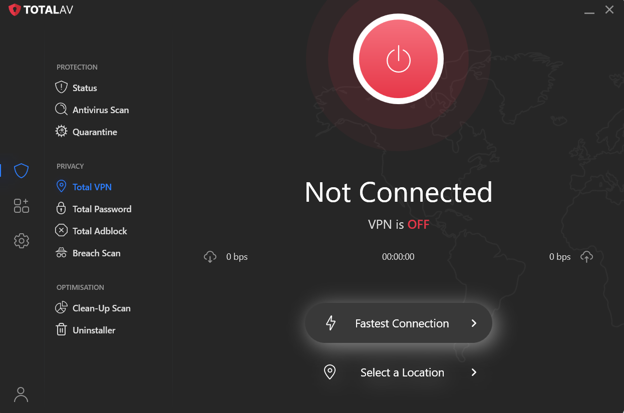 TotalAV open on TotalVPN tab