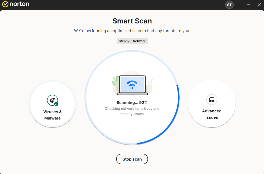 Norton 360 in the process of a Smart Scan