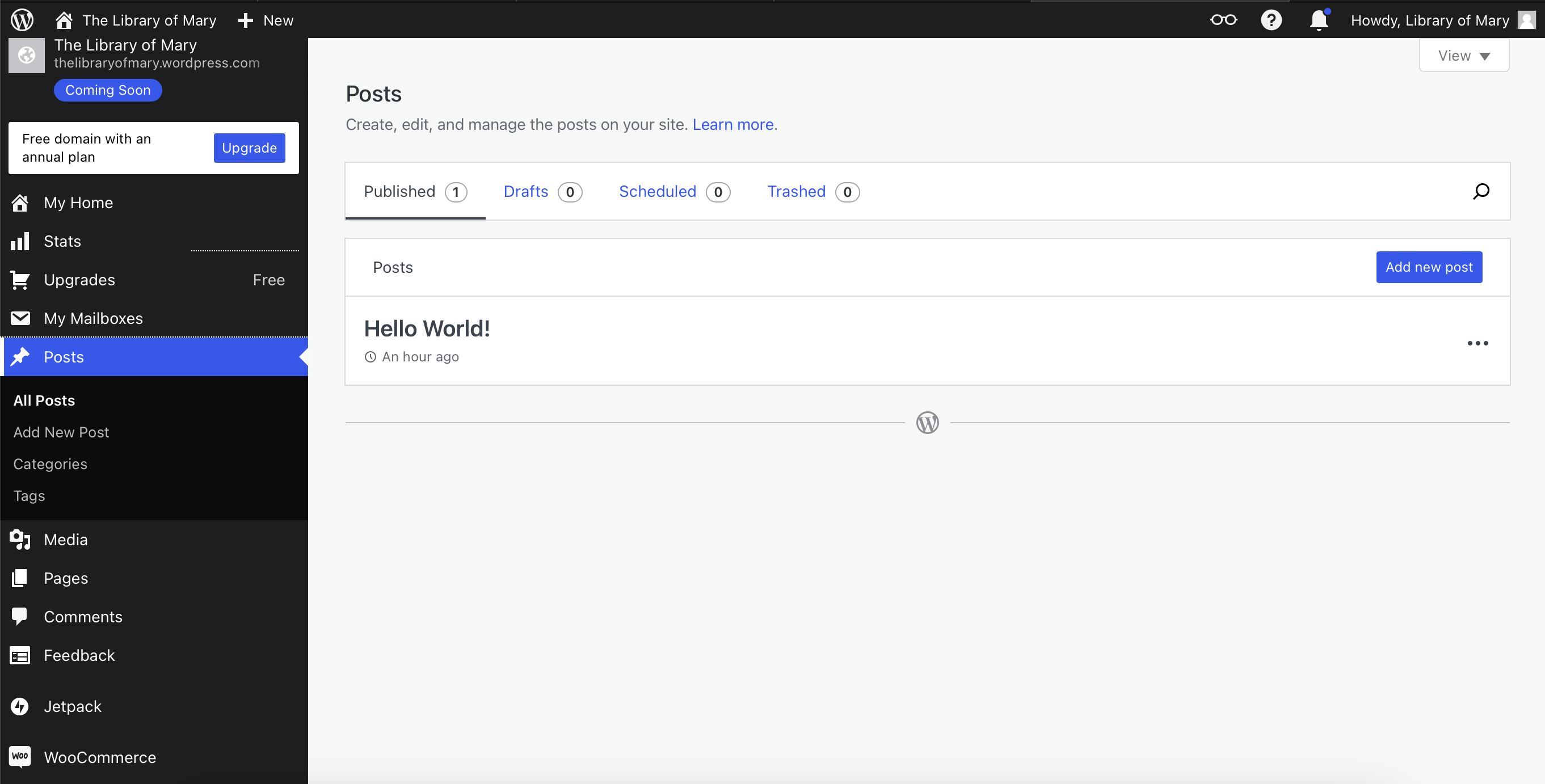 Creating a blog post for All About Cookies WordPress test website