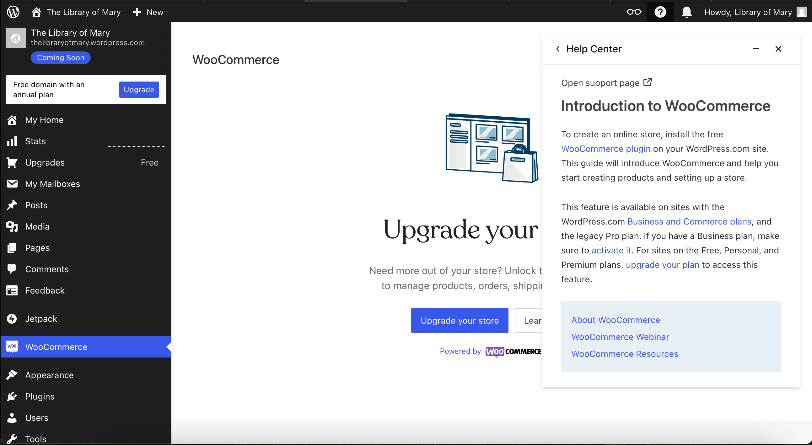 Premium WordPress plans can access WooCommerce plugins