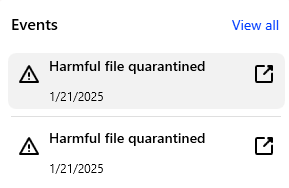 F-Secure list of events (two harmful files quarantined)