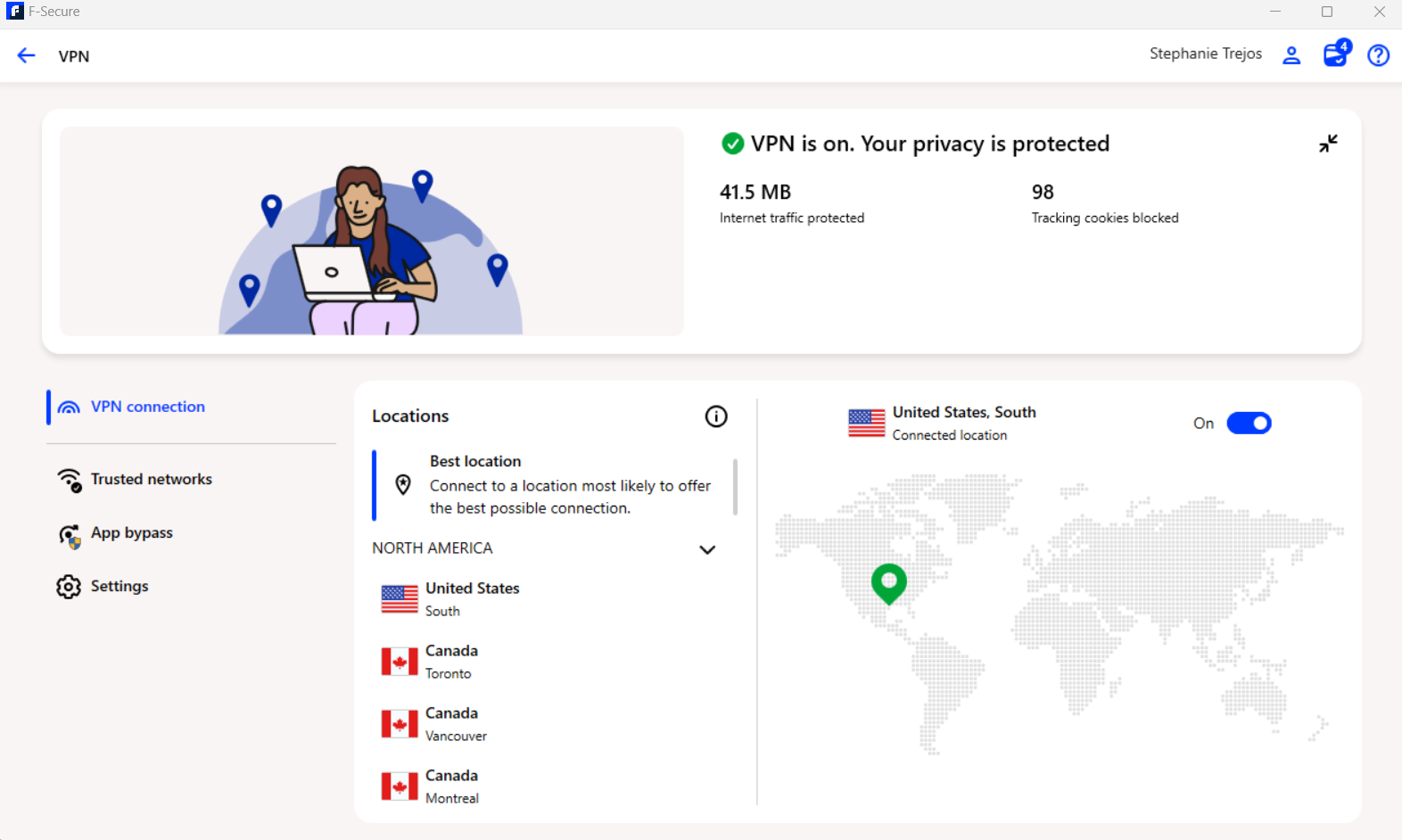 F-Secure VPN dashboard
